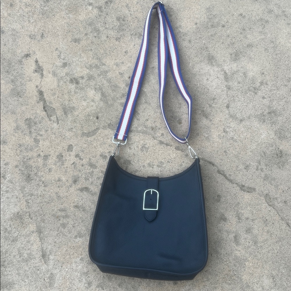 Talbots Navy Blue Leather Bucket Crossbody Purse